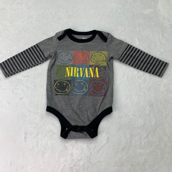 Nirvana Baby 12M Smiley Face All Over Print Long Striped Sleeve One Piece Romper - Picture 2 of 6